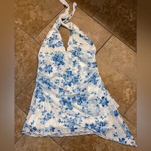 NWT Women’s Size XL SHEIN Blue & White Floral Print Halter Dress